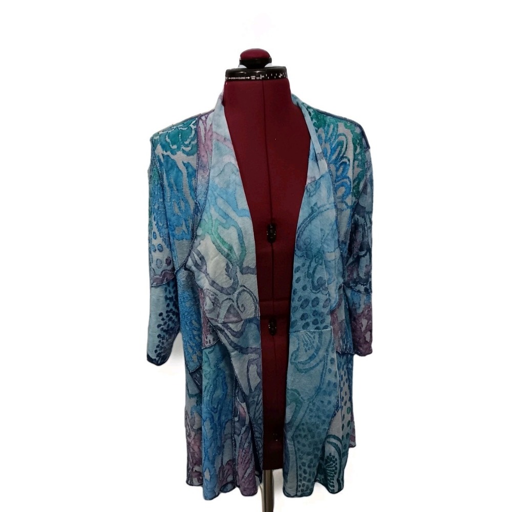 Creation Womens Open Front Blue  Waterfall Kimono Cardigan Beach Coastal Size PM